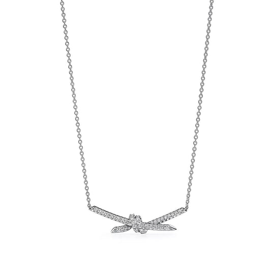 [Spark Jewels]KNOT PENDANT SILVER DIAMOND NECKLACE