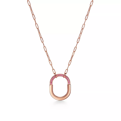 [Spark Jewels]LOCK MEDIUM PENDANT PINK DIAMOND PINK GOLD NECKLACE