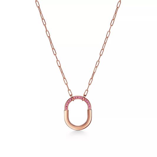 [Spark Jewels]LOCK MEDIUM PENDANT PINK DIAMOND PINK GOLD NECKLACE