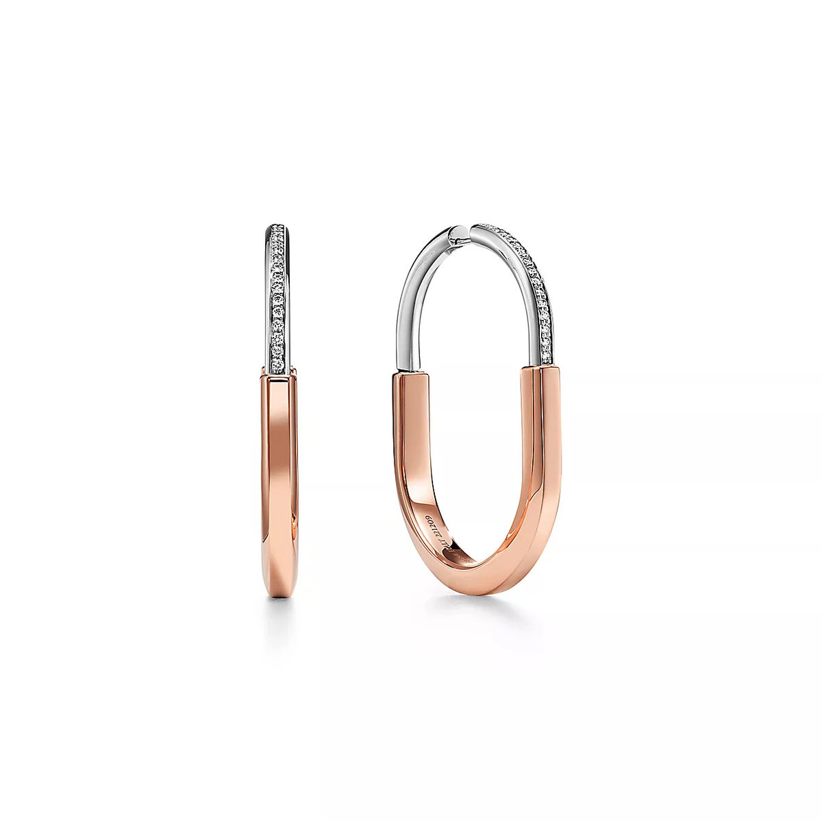 [Spark Jewels]LOCK EARRINGS ROSE AND WHITE GOLD DIAMONDS EXTRA LARGE