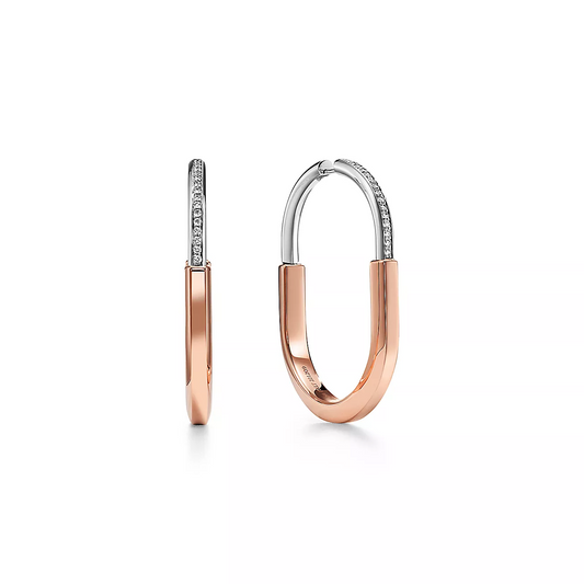 [Spark Jewels]LOCK EARRINGS ROSE AND WHITE GOLD DIAMONDS EXTRA LARGE
