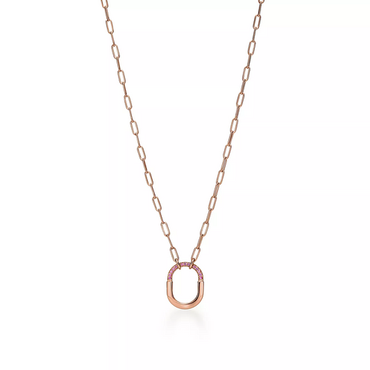 [Spark Jewels]LOCK SMALL PENDANT PINK DIAMOND PINK GOLD NECKLACE
