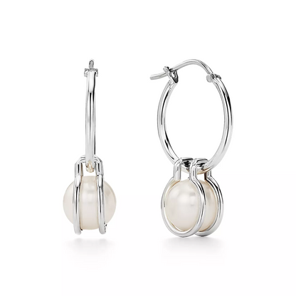 [Spark Jewels]PEARL HOOP SILVER EARRINGS