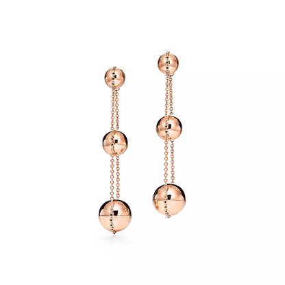 [Spark Jewels]TRIPLE DROP PINK GOLD EARRINGS