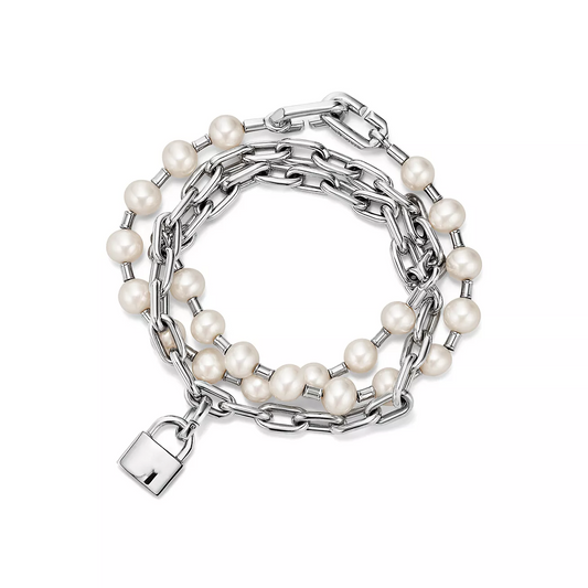[Spark Jewels]PEARL LOCK SILVER BRACELET