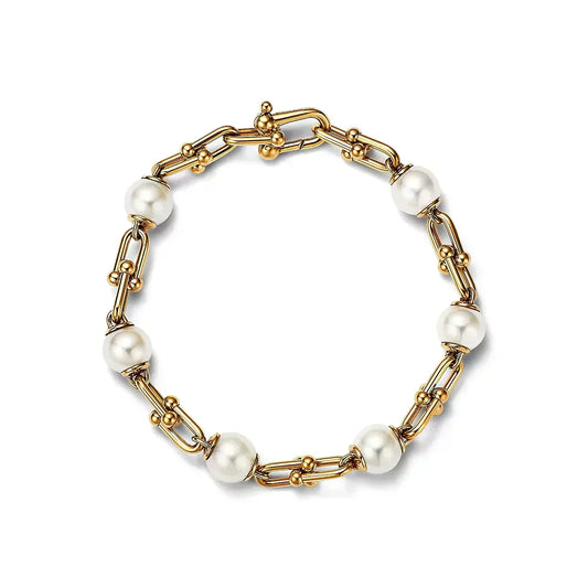 [Spark Jewels]LINK BRACELET GOLD WITH FRESHWATER PEARLS