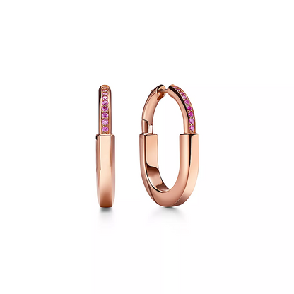 [Spark Jewels]LOCK MEDIUM PINK DIAMOND PINK GOLD EARRINGS