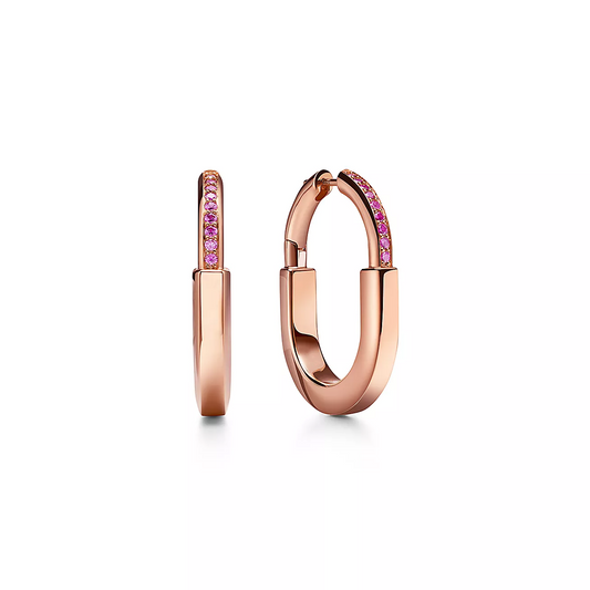 [Spark Jewels]LOCK MEDIUM PINK DIAMOND PINK GOLD EARRINGS