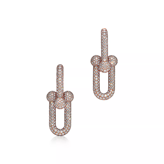 [Spark Jewels]LARGE LINK EARRINGS PINK GOLD WITH PAVED DIAMONDS