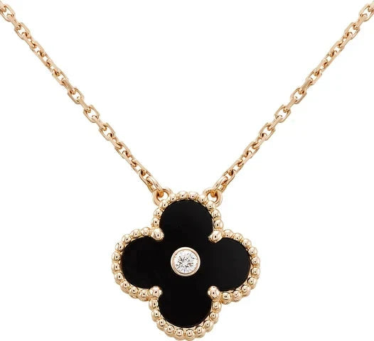 [⭐Aura]CLOVER 15MM DIAMOND ONYX NECKLACE