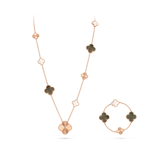 [⭐Aura]DETACHABLE CLOVER 15(11+4) FLOWER SILVER NECKLACE SET