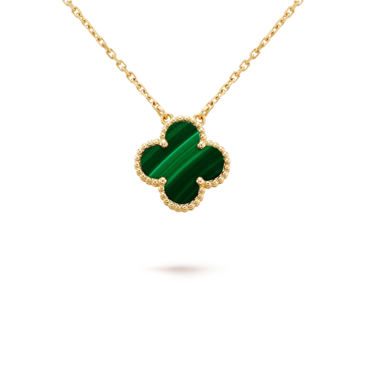 [⭐Aura]CLOVER 15MM MALACHITE SINGLE FLOWER  NECKLACE