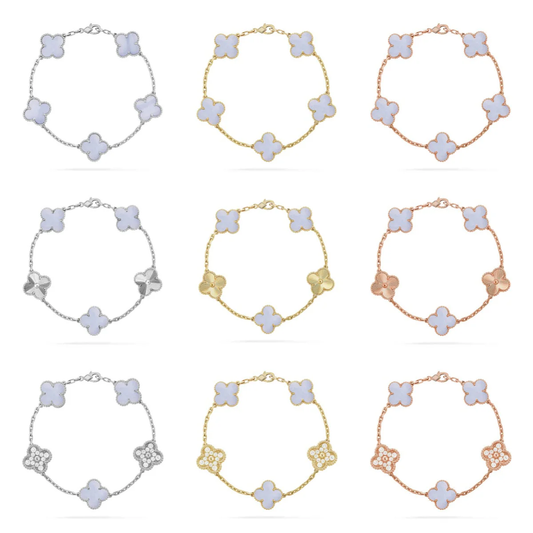 [⭐Aura] CLOVER 5 MOTIF PURPLE CHALCEDONY BRACELET COLLECTION
