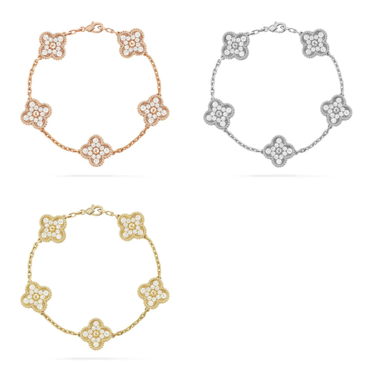 [⭐Aura] CLOVER 5 MOTIF FULL DIAMOND BRACELET COLLECTION