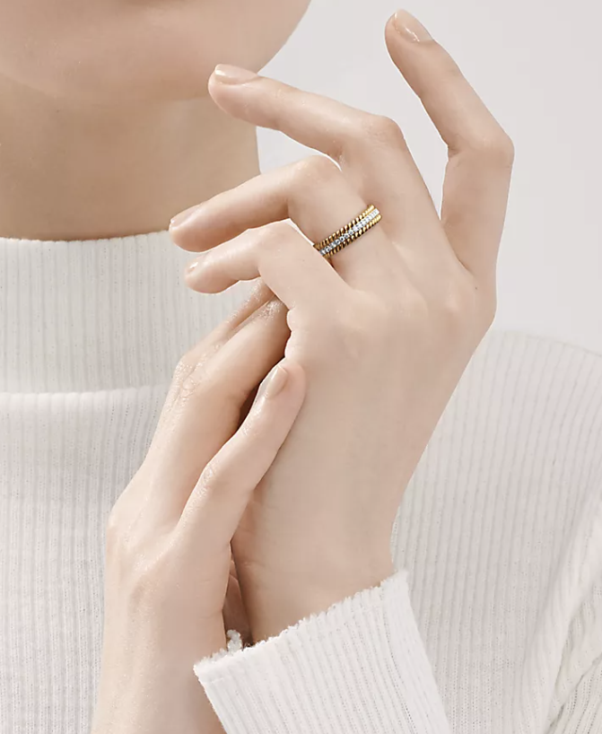 [Spark Jewels]ROPE TWO-ROW GOLD DIAMOND RING