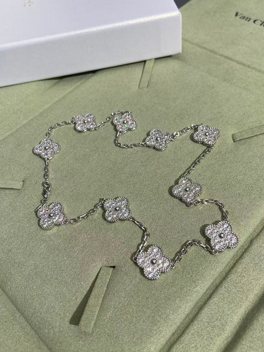 [⭐Aura]CLOVER 10 MOTIFS  FULL DIAMOND NECKLACE