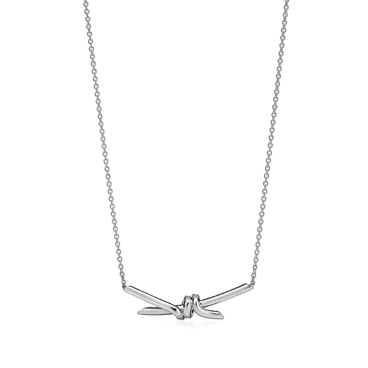 [Spark Jewels]KNOT PENDANT SILVER DIAMOND NECKLACE