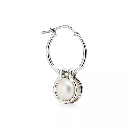 [Spark Jewels]PEARL HOOP SILVER EARRINGS