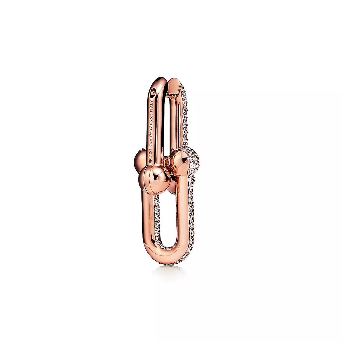 [Spark Jewels]LARGE LINK EARRINGS PINK GOLD WITH PAVED DIAMONDS