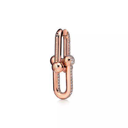 [Spark Jewels]LARGE LINK EARRINGS PINK GOLD WITH PAVED DIAMONDS