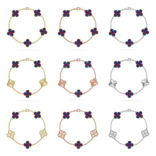 [⭐Aura]CLOVER 5 MOTIF COLOR GEMSTONES BRACELET COLLECTION