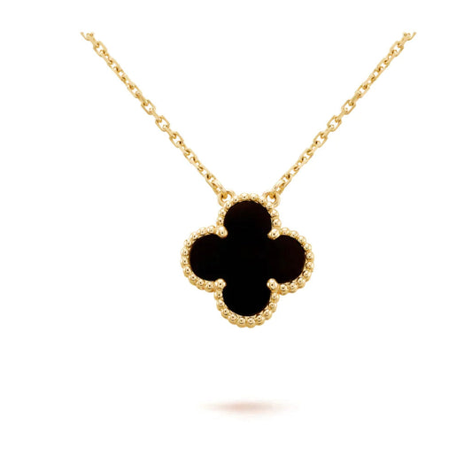 [⭐Aura]CLOVER 15MM BLACK ONYX SINGLE FLOWER NECKLACE