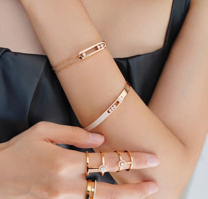 [⭐Aura]Move Noa Rose Gold Pavé Diamond Bangle Bracelet