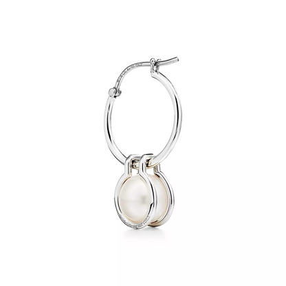 [Spark Jewels]PEARL HOOP SILVER EARRINGS