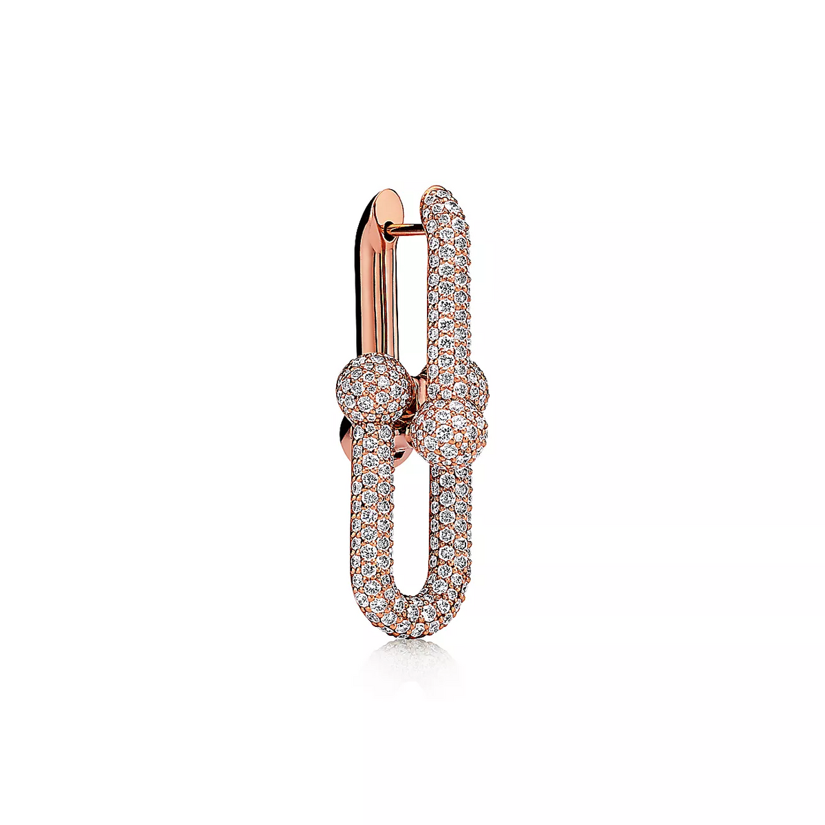 [Spark Jewels]LARGE LINK EARRINGS PINK GOLD WITH PAVED DIAMONDS