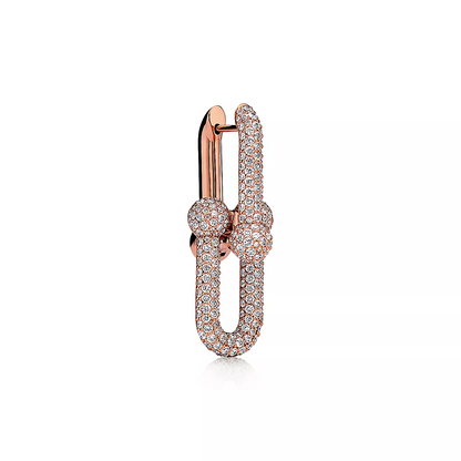 [Spark Jewels]LARGE LINK EARRINGS PINK GOLD WITH PAVED DIAMONDS
