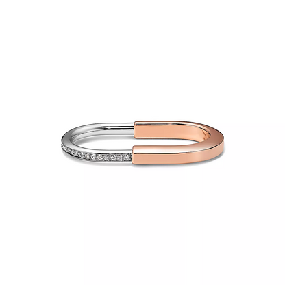 [Spark Jewels]LOCK RING TOW-FINGER ROSE AND WHITE GOLD DIAMONDS