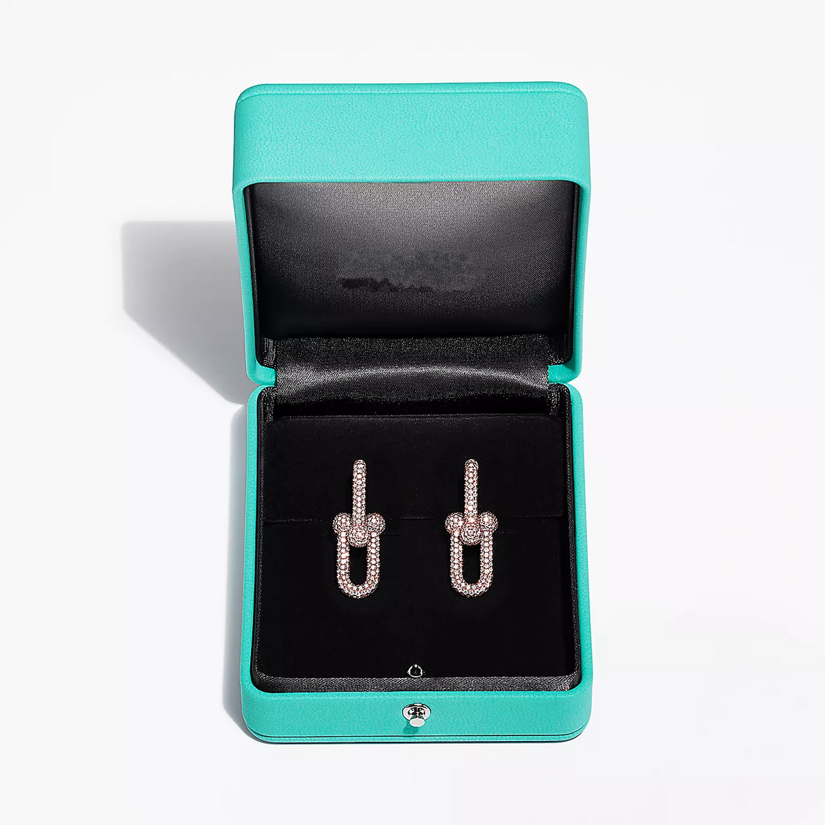 [Spark Jewels]LARGE LINK EARRINGS PINK GOLD WITH PAVED DIAMONDS