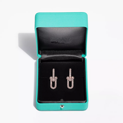 [Spark Jewels]LARGE LINK EARRINGS PINK GOLD WITH PAVED DIAMONDS