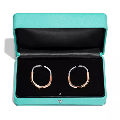[Spark Jewels]LOCK EARRINGS ROSE AND WHITE GOLD DIAMONDS EXTRA LARGE