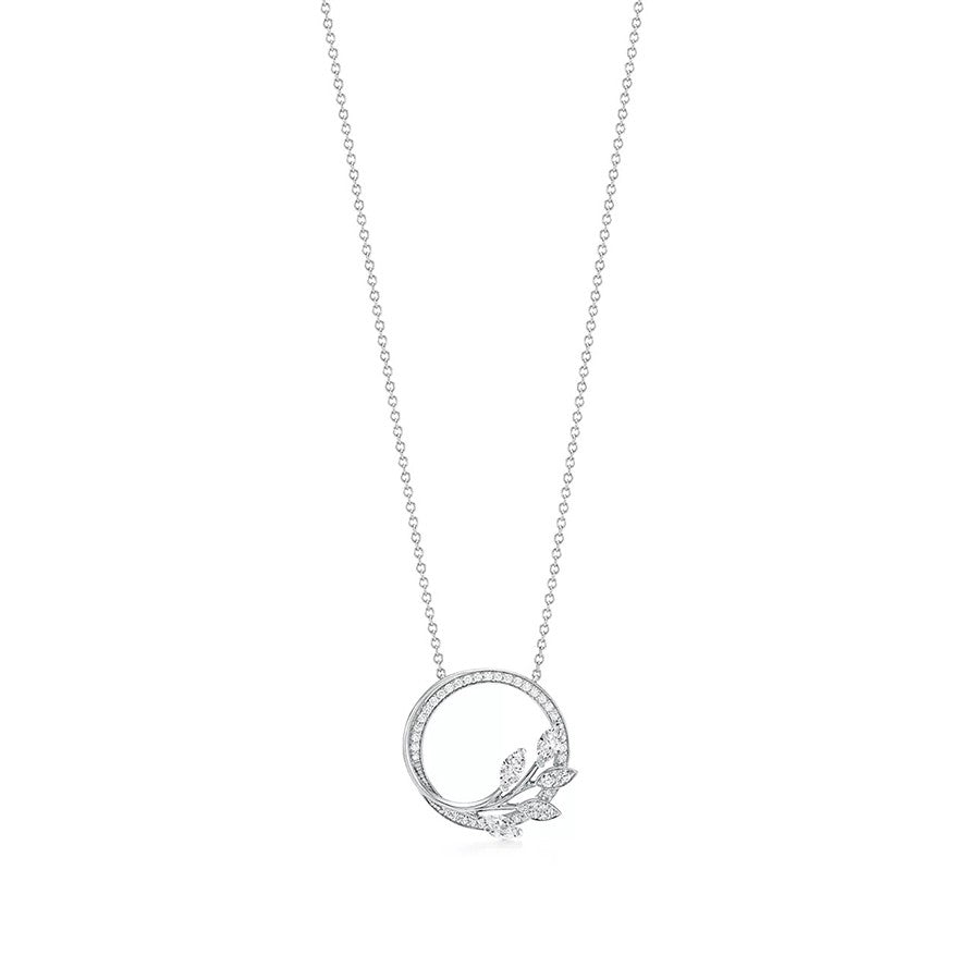 [Spark Jewels]DIAMOND VINE CIRCLE PENDANT PLATINUM NECKLACE