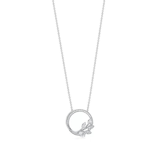 [Spark Jewels]DIAMOND VINE CIRCLE PENDANT PLATINUM NECKLACE