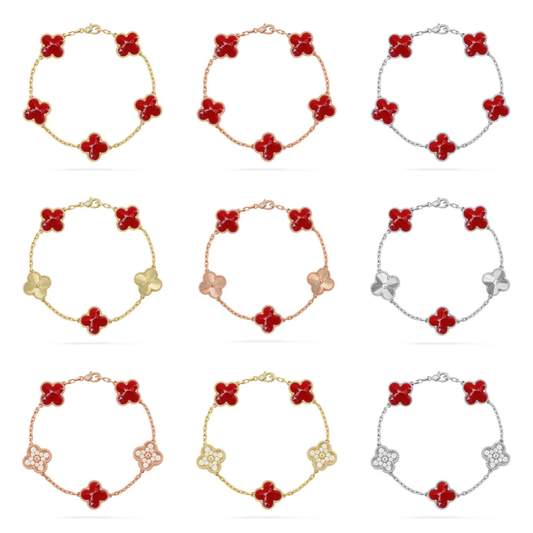 [⭐Aura]CLOVER 5 MOTIF RED PATTERN BRACELET COLLECTION