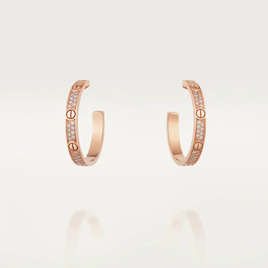 [⭐Aura]LOVE DIAMOND PINK GOLD HOOP EARRINGS