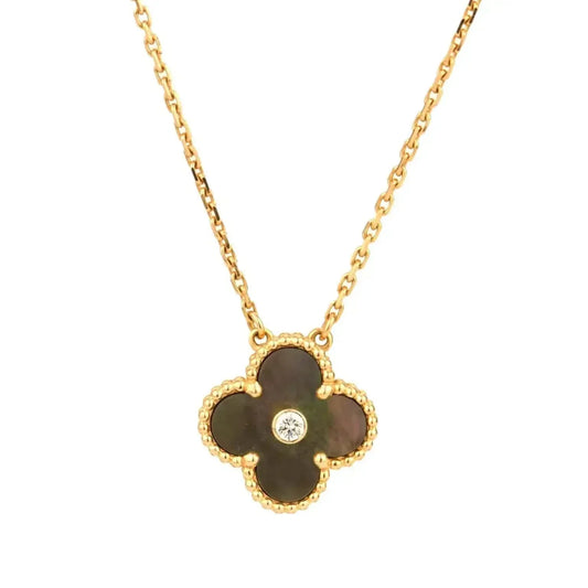 [⭐Aura]CLOVER 15MM DIAMOND AND MOTHER-OF-GREY NECKLACE