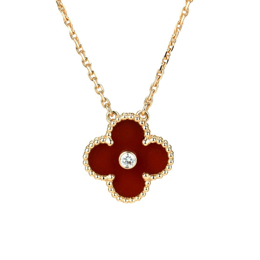 [⭐Aura]CLOVER 15MM DIAMOND CARNELIAN NECKLACE