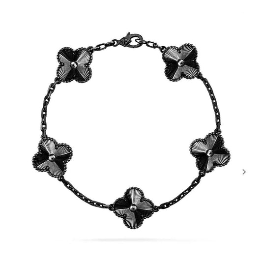 [⭐Aura]CLOVER 5 MOTIF BLACK BRACELET