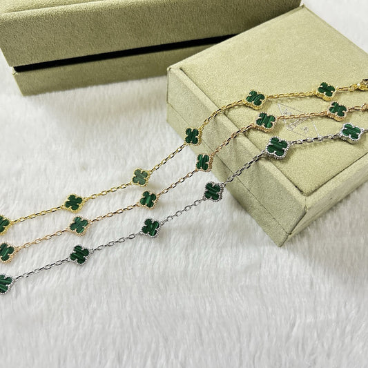 [⭐Aura]CLOVER 6 MOTIF MALACHITE BRACELET