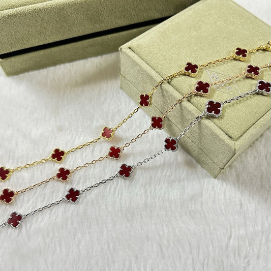 [⭐Aura]CLOVER 6 MOTIF RED AGATE BRACELET
