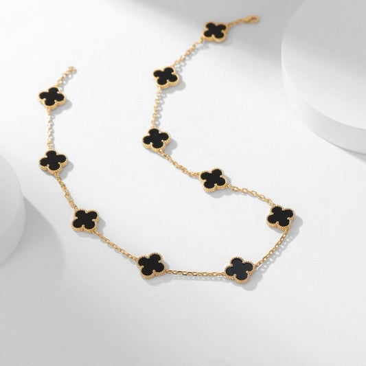[⭐Aura]CLOVER 10 MOTIFS ONYX NECKLACE