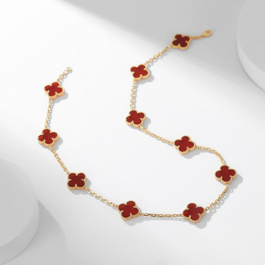 [⭐Aura]CLOVER 10 MOTIFS CARNELIAN NECKLACE