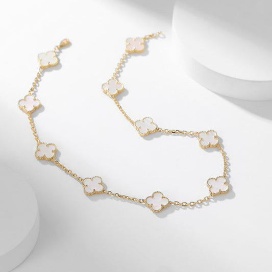 [⭐Aura]CLOVER 10 MOTIFS WHITE MOTHER OF PEARL NECKLACE