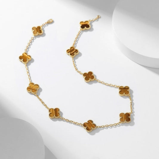 [⭐Aura]CLOVER 10 MOTIFS TIGER EYE NECKLACE