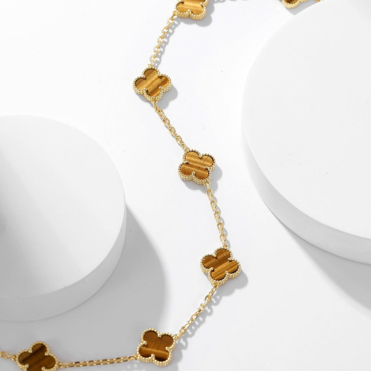[Spark]CLOVER 10 MOTIFS TIGER EYE NECKLACE