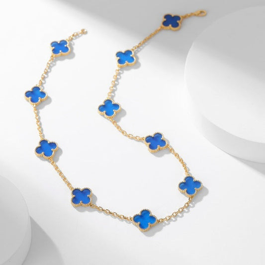 [⭐Aura]CLOVER 10 MOTIFS BLUE AGATE NECKLACE