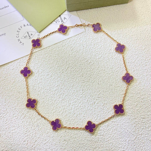 [⭐Aura Jewelry]CLOVER 10 MOTIFS  PURPLE VIOLET  NECKLACE